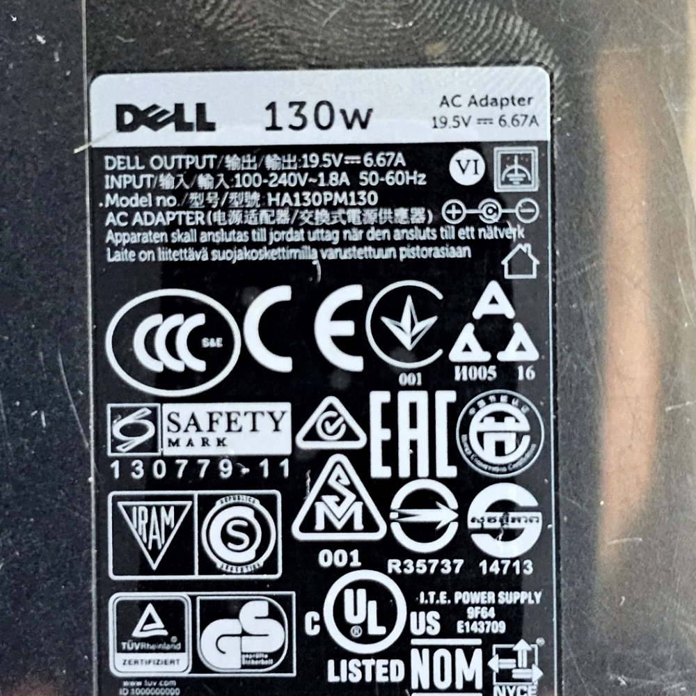 Genuine Dell 130W Laptop Charger AC Adapter HA130PM130, New Condition, No Box